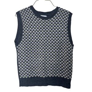 Vintage Russ Geometric Knit Sweater Vest Gray White Wool Blend Small